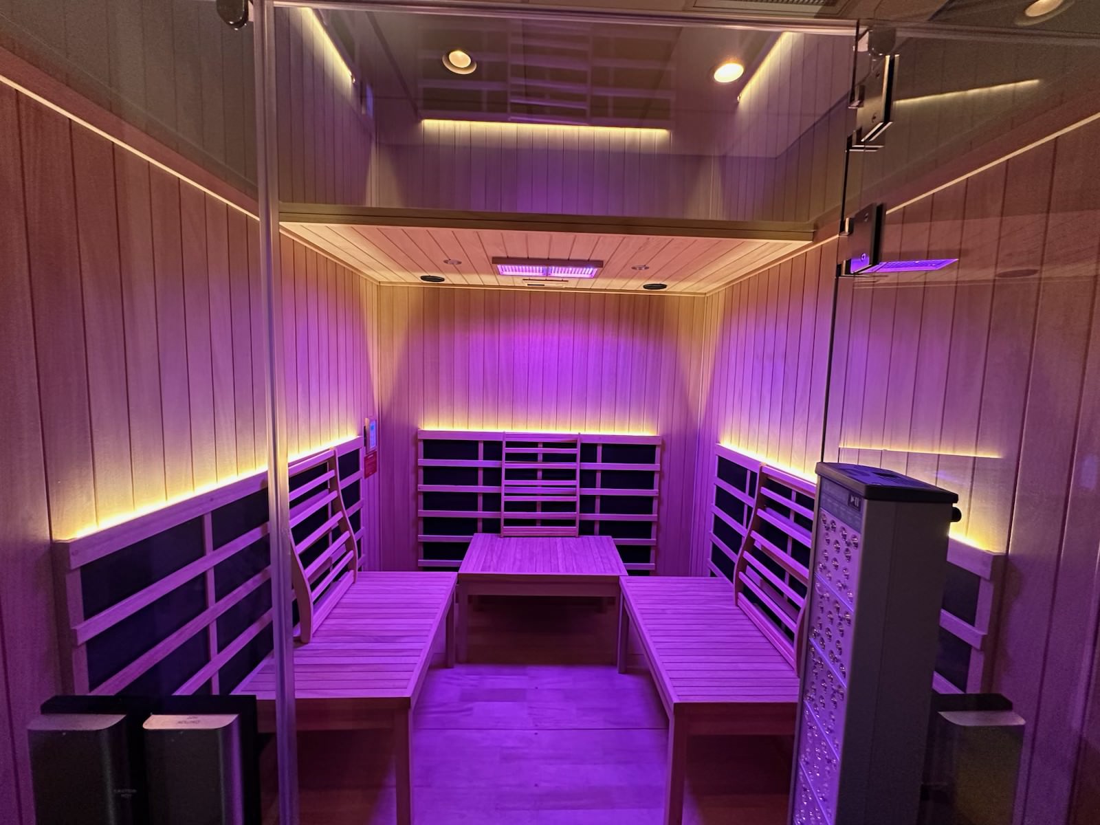 Infrared Sauna with purple LED lighting